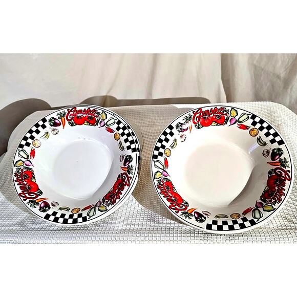 Vtg 90s Gibson/Campbell Soup/Salad Bowl Set of 3 Checkered Veggies 8" Logo - Picture 1 of 5